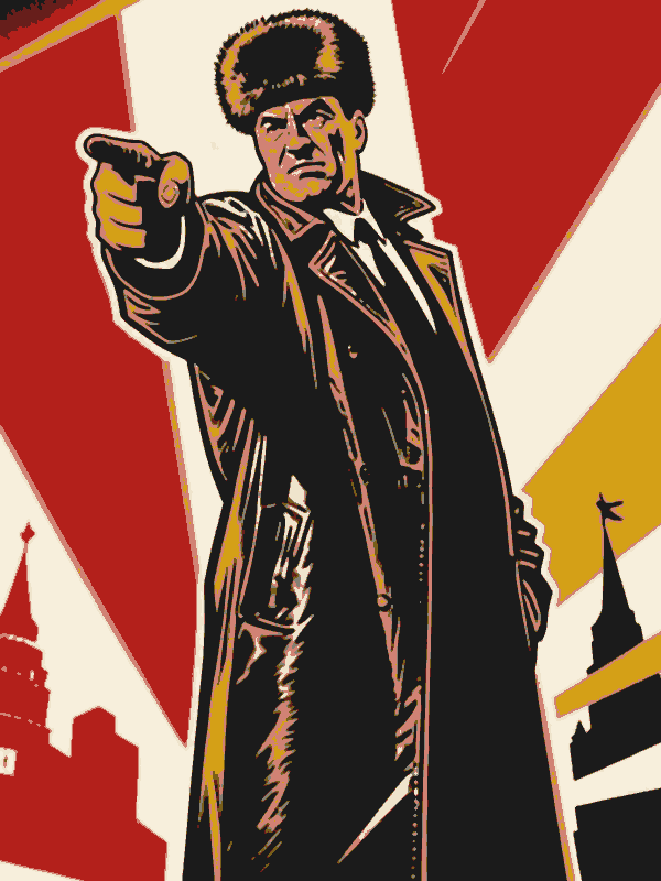 A propaganda poster: a man in a fur hat and a long coat points straight at you